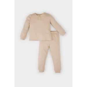 Erkek Bebek Pijama Takımı Fitilli Kaşkorse Basic Düz Bisiklet Yaka Uzun Kollu Üst Beli Lastikli Uzun Alt D7159A524WN
