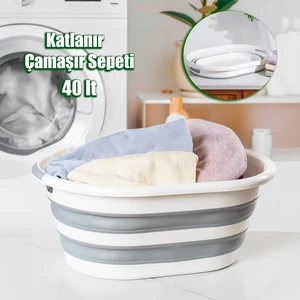 LA-550 Katlanabilir Akordiyon Sele Sepet Silikon Çamaşır Sepeti 40LT