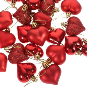 Yıllbaşı Çam Ağacı Süsü Kırmızı Simli Mat ve Parlak Kalp Noel Ağacı Süsü 6 Lı  6  cm
