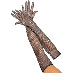 Asya Gümrük Malları Taşlı Eldiven, Abiye Eldiven, Siyah File Eldiven, Taşlı Siyah File Eldiven