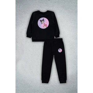 Melody Kuromi Hello Kitty Baskılı Çocuk Bisiklet Yaka 3 Iplik Sweathisrt Eşofman Takımı