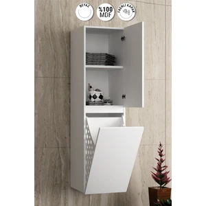 Banyo Boy Dolabı Çamaşır Sepetli 130 cm Parlak Beyaz