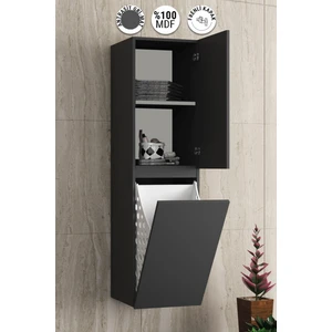 Banyo Boy Dolabı Çamaşır Sepetli 130 cm Antrasit Gri Mat Renkli