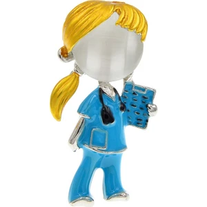 Renjie Shop C Mavi Stil Yeni Yaratıcı Pembe Mavi Doktor Broş Hemşire Broş Kadınlar Kız Tıbbi Metal Takı Hediye (Yurt Dışından)