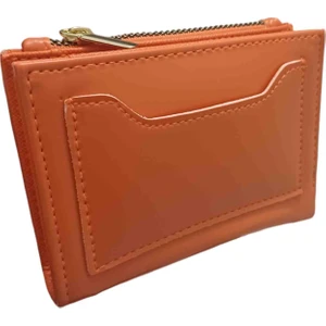 Kişiye özel isimli Turuncu Yumuşak Suni Deri Fermuar Bölmeli Trend ince slim soft Kadın Cüzdan (12×10CM)