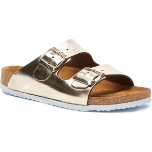 / Bali-Pr - Deri Çift Bantlı Terlik ( Altın Nubuk Deri )