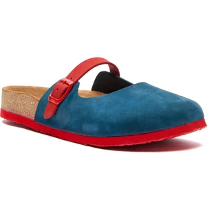 /  Kelly - Deri Sabo Terlik ( Lacivert - Kırmızı Nubuk Deri )