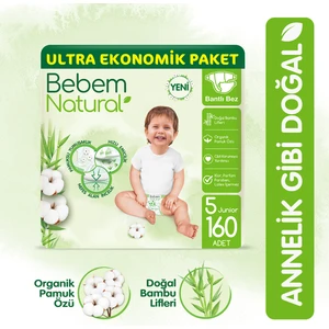 Bebem Natural Bebek Bezi 5 Beden Junior Ultra Ekonomik Paket 160 Adet