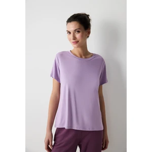 Lila Bisiklet Yaka Regular Fit Modal Tişört