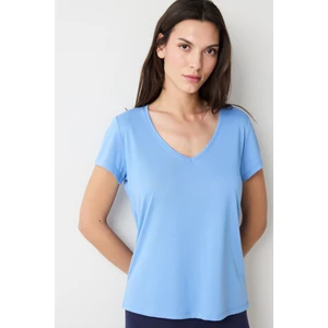 Koyu Mavi V Yaka Regular Fit Modal Tişört