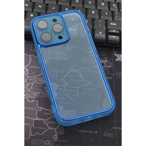 NOVKA Phone Accessories Apple iPhone 14 Pro Uyumlu Mavi Kenarlı Renkli Yarı Şeffaf Kapak Kılıf Kamera Lens Korumalı