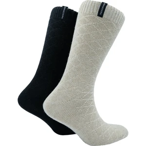 Erkek Kalın Şık Yünlü Bot Çorabı Bej Siyah 