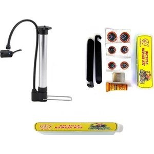 Güçlü Bisiklet Motosiklet Bisiklet Kısa Alüminyum Pompa 32 cm + Lastik Tamir Mini Yama Seti Levyeli