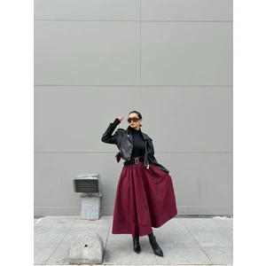 Bordo Poplin Beli Lastikli Uzun Etek 27321