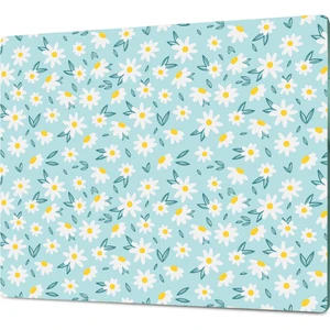 Mavi Papatya Desenli Temperli Cam Kesme Tahtası - Cam Kesme Tablası 20*30 Cm