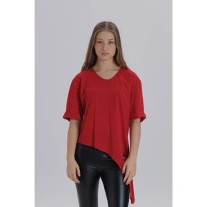 Kadın Eiffel Baskı Detay Asimetrik Kesim T-Shirt