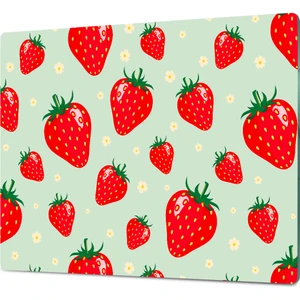 Çiçekli Çilek Desenli Temperli Cam Kesme Tahtası - Cam Kesme Tablası 20*30 Cm