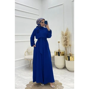 Neşeli Butik Kadın Saks Mavisi Kuşaklı Gül Detaylı Salaş Tulum NMS003