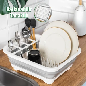 Katlanır Bulaşıklık Silikon Bulaşık Sepeti Tabaklık Tezgah Üstü Bulaşıklık Kurutmalık