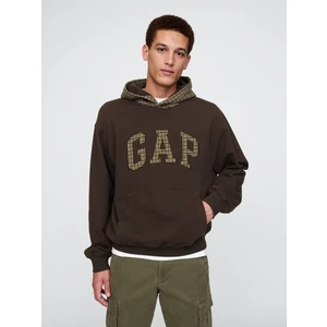 Erkek Kahverengi Gap Logo Houndstooth Desenli Sweatshirt