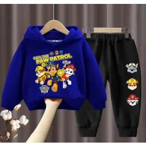 Kids Face Özel Tasarım Kapüşonlu Paw Patrol Baskılı Şardonlu Kışlık Erkek Çocuk Eşofman Takımı