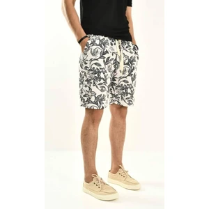 Siyah Çiçek Desenli Keten Şort