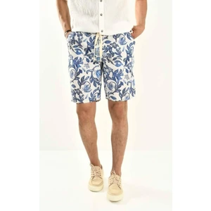 Siyah Çiçek Desenli Keten Şort