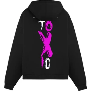 Alex Rosen Baskılı Siyah  Oversize Fit Pamuklu Kapüşonlu Sweatshirt