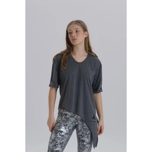 Antrasit Kadın Eiffel Baskı Detay Asimetrik Kesim T-Shirt