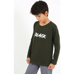 Erkek Çocuk Uzun Kol Penye Pijama Takım 20437 Haki