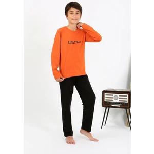 Erkek Çocuk Uzun Kol Penye Pijama Takım 20437 Turuncu