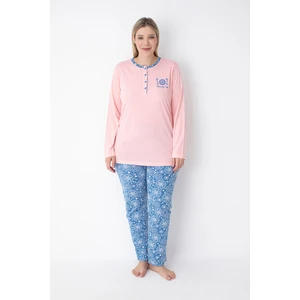 Senfoni Homewear Pembe/mavi Desenli Büyük Beden Pijama Takımı