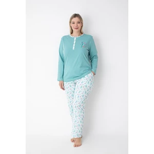 Senfoni Homewear Büyük Beden Su Yeşili Çiçek Desenli Pijama Takımı