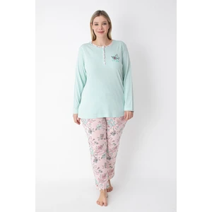 Senfoni Homewear Yeşil Çiçek Desenli Büyük Beden Pijama Takımı