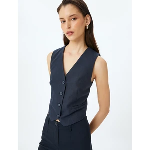 Düğme Detaylı V Yaka Blazer Yelek