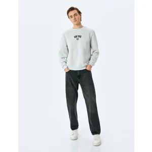 Bisiklet Yaka Slogan Işlemeli Sweatshirt