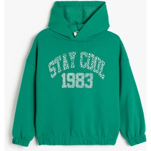 Slogan Baskılı Uzun Kollu Kapşonlu Sweatshirt