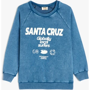 Pamuklu Baskı Detaylı Oversize Bisiklet Yaka Sweatshirt