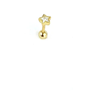 Ose Shop Zirkon Taşlı 925 Ayar Gümüş Üzerine Altın Kaplama Yıldız Tragus Tek Piercing