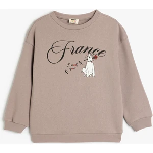 Köpek Baskılı Bisiklet Yaka Uzun Kollu Pamuklu Sweatshirt