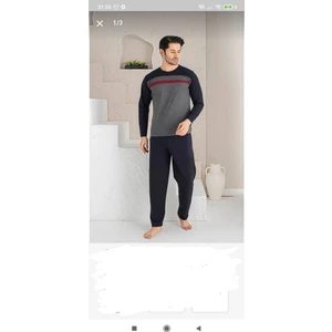 % 100 Pamuklu Penye Uzunkollu Erkek Pijama Takımı