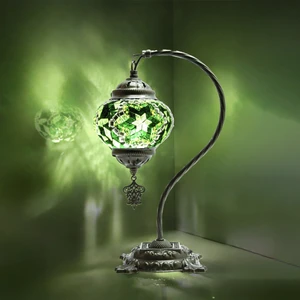 By Turkish Lamps El Yapımı Mozaik Lamba Renkli Masaüstü Gece Lambası Dekoratif Deve (Kuğu) Boynu Masa Başucu Abajur Ampul Hediye