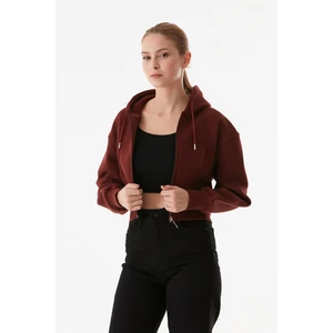 3 Iplik Basic Kapüşonlu Crop Sweatshirt Hoodie