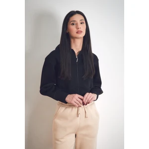 3 Iplik Basic Kapüşonlu Crop Sweatshirt Hoodie
