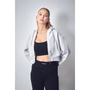 3 Iplik Basic Kapüşonlu Crop Sweatshirt Hoodie