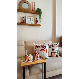 MELINA Home Deco Yilbasina Özel HO HO HO ve Lambalı Dekoratif Punch Kırlent Yastık Kılıfı - 2 ADET