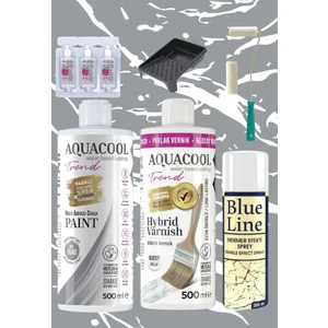 Aquacool Trend Aquacool 500 ml Mermer Efekt Tezgah Boyama Seti Akrilik Boya Katalizör Kadife Rulo Boyacı Tavası