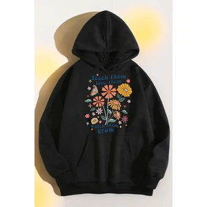 Uygun Tarz Flowers  Baskılı Oversize Sweatshirt