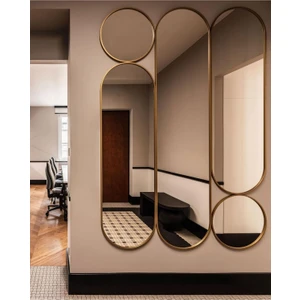 Mks Design Lüks Ayna Seti / Duvar Aynası Takımı / Gold Çerçeveli Ayna Seti / Salon Aynası