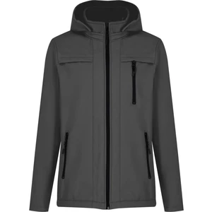 Gri Erkek %100 Su Geçirmez Içi Polarlı Iç Çepli Çıkartılabilir Kapüşonlu Softshell Mont&kaban